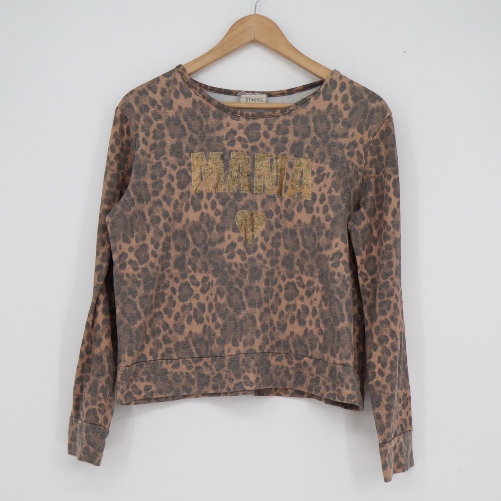 btween Womens Mama Leopard Print Sweatshirt Brown Gold Glitter Size S